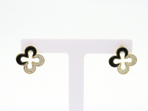 Brinco Trevo Black Silver