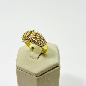 Anel Cravejado Retangular Banhado em Ouro 18K Vasques