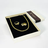 Kit Vasques Colar Baiano, Argola e Anel Folha 18K